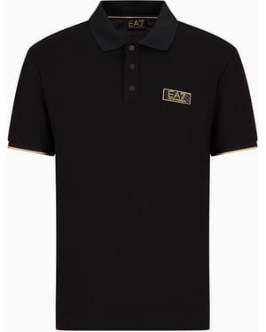 EA7 Label Cotton Jersey Polo Shirt - Black