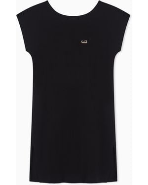 EA7 Stretch Cotton Jersey Short Dress - Black