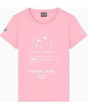 EA7 Internazionali Bnl D'Italia Cotton Crew-Neck T-Shirt - Pink