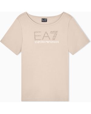 EA7 Logo Series Stretch Cotton-Jersey T-Shirt - Natural