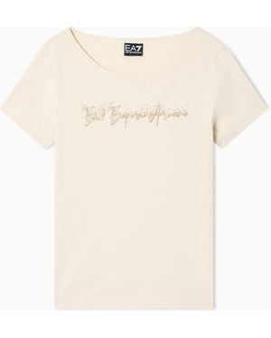 EA7 Logo Series Stretch-Jersey T-Shirt With Signature Logo - Natural