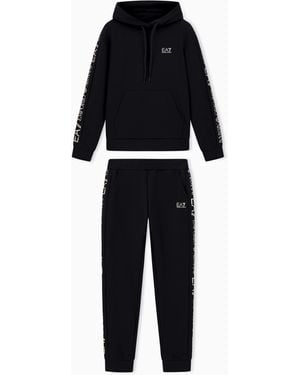 EA7 Cotton Suit Tracksuit With A Hood And Logo Tape Tracksuit - Blue