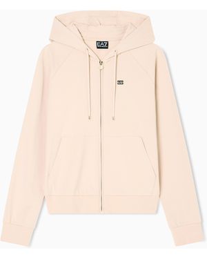 EA7 Stretch-Cotton Hooded Core Lady Sweatshirt - Natural