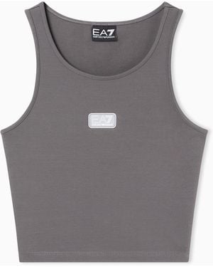 EA7 Logo Series Stretch Cotton Jersey Top With Logo - Grey