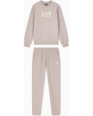 EA7 Stretch Cotton Crewneck Logo Tracksuit - White