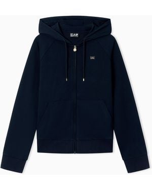 EA7 Logo Sweatshirt With Zip And Drawstring Hood Core Lady - Blue