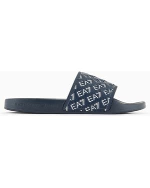 EA7 Slides With All-Over Logo - Blue