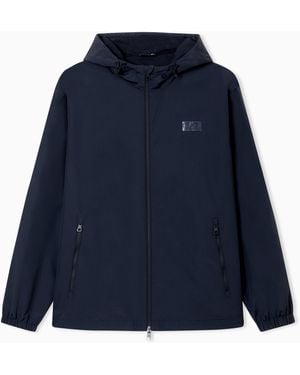 EA7 Logo Series Nylon Hooded Jacket - Blue