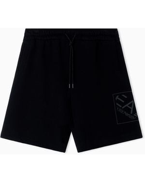 EA7 Logo Series Cotton Shorts - Black