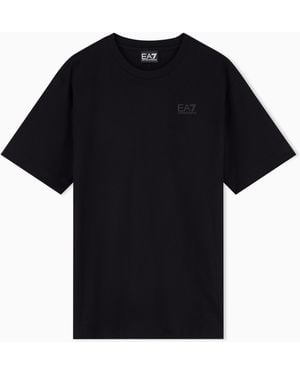 EA7 Oversized Logo Series Cotton Jersey T-Shirt With Logo - Black
