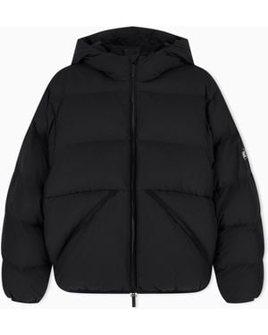 EA7 Oversized Padded Hooded Bomber Jacket With Graphics - Black