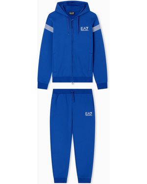 EA7 Asv 7 Lines Cotton-Blend Jersey Tracksuit - Blue