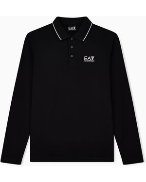 EA7 Core Identity Stretch-Cotton, Long-Sleeved Polo Shirt - Black