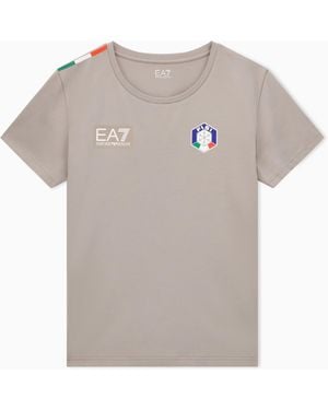 EA7 Rundhals-T-Shirt Der Fisi-Kollektion Aus Stretchjersey - Grau