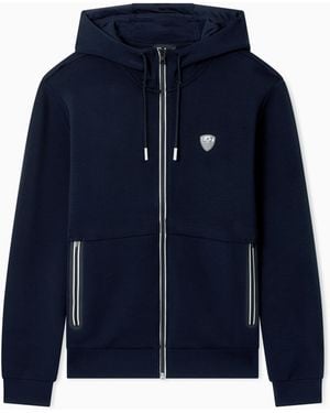 EA7 Premium Shield Sweatshirt Mit Kapuze, Gefertigt Aus Einer Elastischen Viskosemischung - Blau