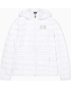 EA7 Core Lady Recycled Technical Fabric Padded Hooded Jacket - White