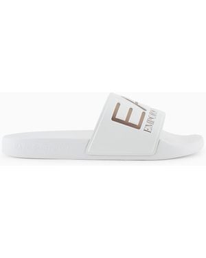 EA7 Pantolette Mit Großem Logo Und Rutschfester Gummisohle - Weiß