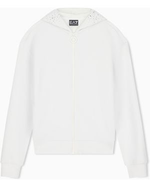 EA7 Felpa Precious Fullzip Con Cappuccio - Bianco
