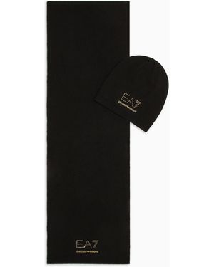 EA7 Studded Logo Beanie And Scarf Gift Set - Black