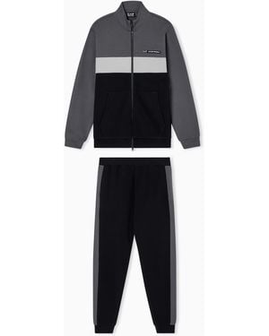 EA7 Asv Athletic Color Block Organic Cotton-Blend Tracksuit - Blue