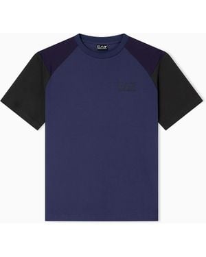 EA7 Asv Athletic Colour Block T-Shirt Mit Rundhalsausschnitt Aus Einer Bio-Baumwollmischung - Blau