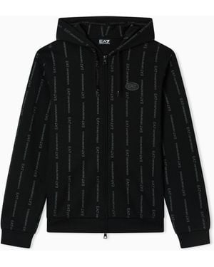 EA7 Graphic Series Sweatshirt Mit Reißverschluss Und Kapuze Aus Baumwoll-Mischung - Schwarz