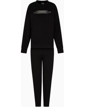 EA7 Logo Series Cotton Interlock Tracksuit - Black