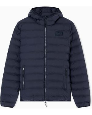 EA7 Technical Fabric Padded Jacket With Hood - Blue