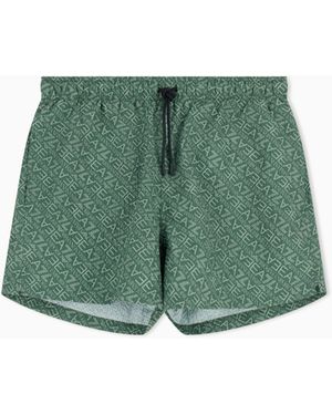 EA7 Graphic Series Swim Trunks With Monogram Print - Green