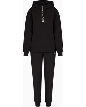 EA7 Stretch Cotton Jersey Hooded Tracksuit - Black