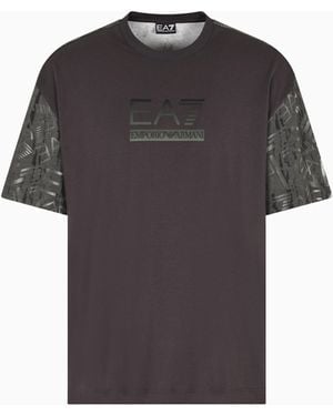 EA7 Graphic Series T-Shirt Mit Rundhalsausschnitt Aus Baumwolljersey - Schwarz