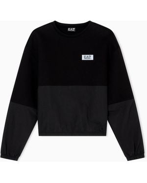 EA7 Contemporary Sport Crew-Neck Sweatshirt With Scuba Inserts - Black