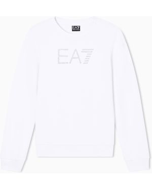 EA7 Logo Series Cotton Jersey Crew-Neck Sweatshirt - White