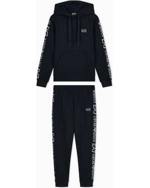 EA7 Cotton Suit Tracksuit With A Hood And Logo Tape Tracksuit - Blue