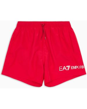 EA7 Swim Shorts With A Drawstring Waist And Side Pockets - Red