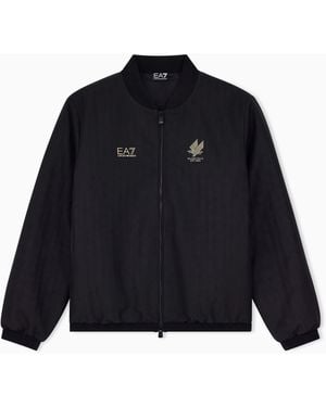 EA7 Bomber Soccer A Righe Con Zip E Bordi A Costine - Blu