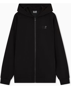 EA7 Logo Series Stretch Modal Blend Oversized Hooded Sweatshirt - Black