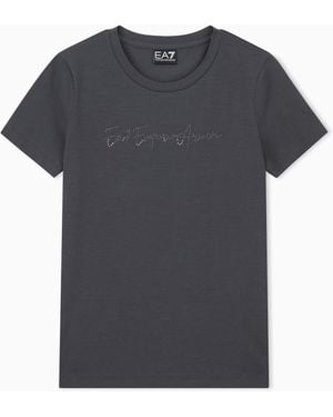 EA7 T-Shirt Logo Series Aus Baumwolljersey Mit Nieten - Schwarz