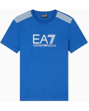 EA7 Asv 7 Lines Cotton-Blend Jersey Crew-Neck T-Shirt - Blue