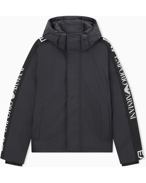 EA7 Oversized Fit Padded Hooded Bomber Jacket With Logo - Blue