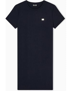 EA7 Core Lady Stretch-Cotton Jersey Short Dress - Blue