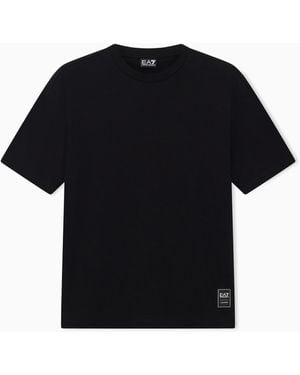 EA7 T-Shirt & Cotton Jersey Rib Details - Black