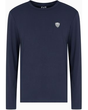 EA7 Langarmshirt Aus Stretchjersey - Blau