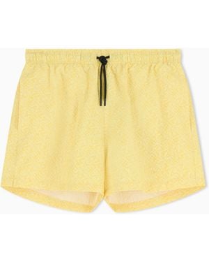 EA7 Graphic Series Swim Trunks With Monogram Print - Yellow