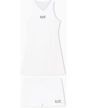 EA7 Ventus Dress With Mesh Back And Matching Shorts Tennis Pro - White