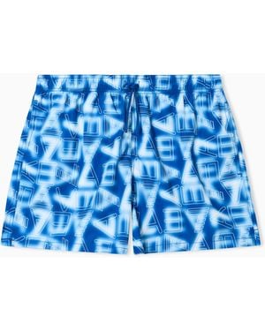 EA7 Asv Graphic Series Swim Trunks With Logo Print - Blue