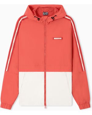 EA7 Logo Series Nylon Hooded Jacket - Red