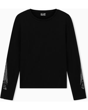 EA7 Logo Series Stretch-Jersey Long-Sleeved T-Shirt - Black