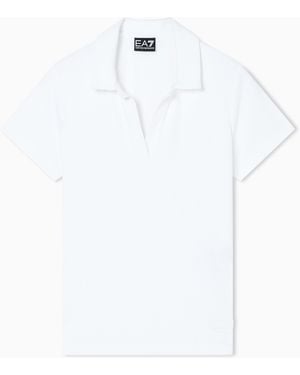 EA7 Stretch Viscose Jersey Polo-Neckline T-Shirt - White
