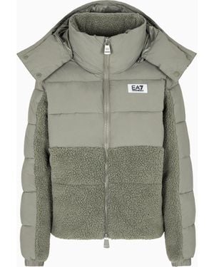 EA7 Wattierte Jacke Aus Nylon Mit Stoff-Details Mit Teddyeffekt - Grün